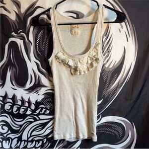Hollister Cream Tank Top with Ruffle Detail Y2K vintage